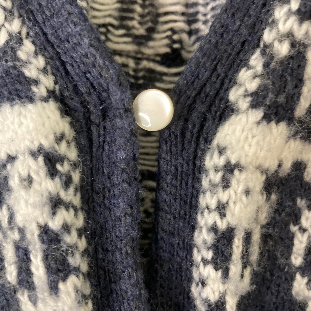 Coastal Navy Blue Fair Isle Knit V-Neck Button Front Cardigan XL Nordic Preppy - Picture 3 of 11